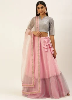 Grey Embroidered Peplum Lehenga Set Wedding Wear -Mahra Clothing Shop Grey Embroidered Peplum Lehenga Set GHBS02206280 u