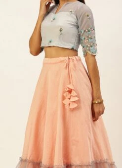 Teen Girls Grey Embroidered Peplum Lehenga Set Festive Wear