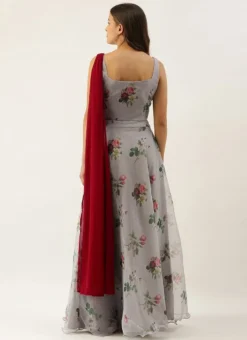 Teen Girls Grey Floral Organza Crop Top N Skirt Set Party Wear -Mahra Clothing Shop Grey Floral Organza Crop Top N Skirt Set IWBS02110975 b