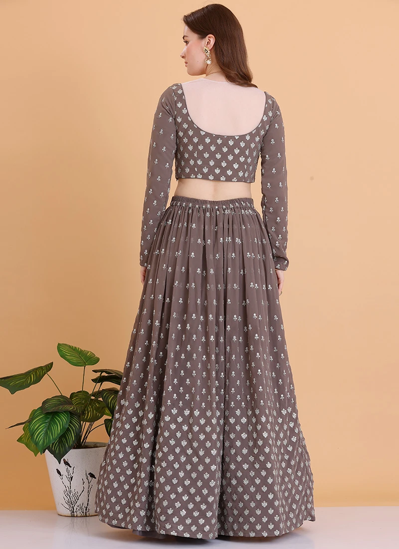Grey Georgette Embroidered Lehenga Set Festive Wear 4 Grey Georgette Embroidered Lehenga Set Festive Wear - Image 4