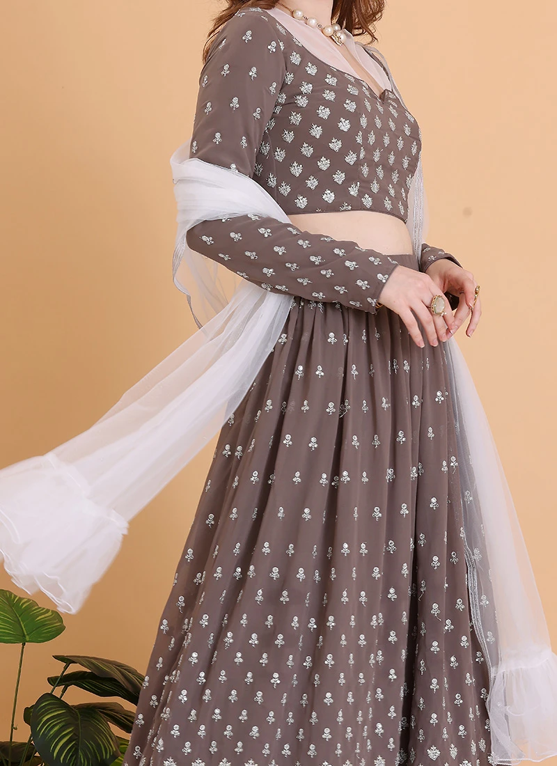 Grey Georgette Embroidered Lehenga Set Festive Wear 1 Grey Georgette Embroidered Lehenga Set Festive Wear