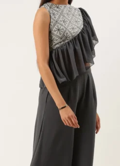 Teen Girls Grey Georgette Embroidered Palazzo Set Festive Wear