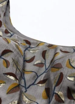 Grey Modal N Brown Geogette Gathers Dress Party Wear -Mahra Clothing Shop Grey Modal N Brown Geogette Gathers Dress DRBS02105358 rrc1