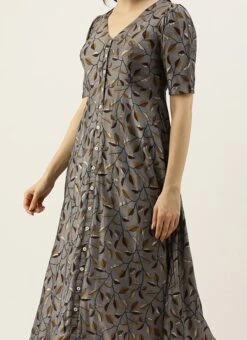 Grey Modal Silk Printed A Line Dress After Six Wear