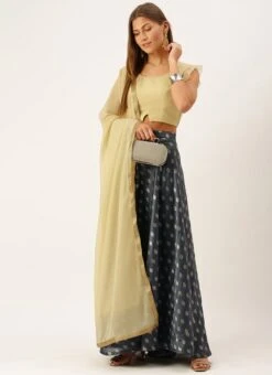 Teen Girls Grey N Beige Ruffled Arm Lehenga Set Festive Wear -Mahra Clothing Shop Grey N Beige Ruffled Arm Lehenga Set GHBS02110962 u