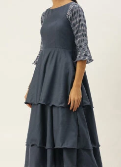 Grey N Black Muslin Calf Length Dress After Six Wear