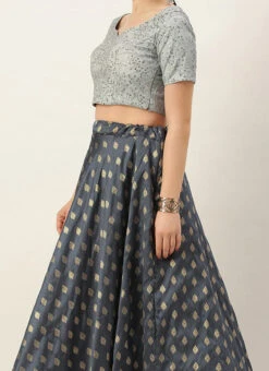 Grey Embroidered Floor Length Lehenga Set Wedding Wear