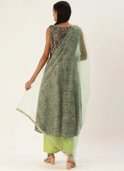 Teen Girls Grey N Green Printed Sweetheart Neck Anarkali Suit Festive Wear -Mahra Clothing Shop Grey N Green Printed Sweetheart Neck Anarkali Suit SLBS02203511 b