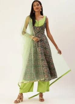 Teen Girls Grey N Green Printed Sweetheart Neck Anarkali Suit Festive Wear -Mahra Clothing Shop Grey N Green Printed Sweetheart Neck Anarkali Suit SLBS02203511 u