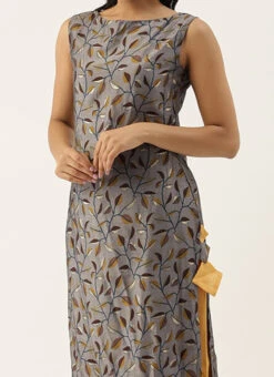 Grey N Mustard Printed Kurta Set Festive Wear