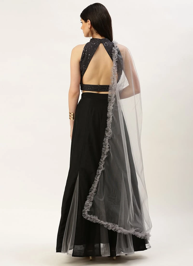 Grey N Black Embroidered Lehenga Set After Six Wear 4 Grey N Black Embroidered Lehenga Set After Six Wear - Image 4