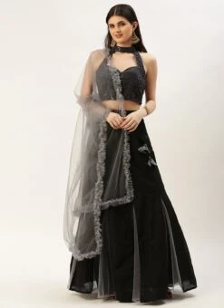 Grey N Black Embroidered Lehenga Set After Six Wear 10 Grey N Black Embroidered Lehenga Set After Six Wear -Mahra Clothing Shop Grey N Pink Embroidered Lehenga With Cape GHBS02211191 u 2