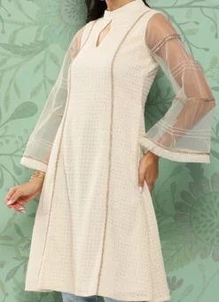 Teen Girls Grey N White Sequin Embroidered Straight Pant Suit Festive Wear