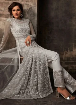 Grey Net Anarkali Abya Style Suit Wedding Wear -Mahra Clothing Shop Grey Net Anarkali Abya Style Suit SLSCCZ33002 u