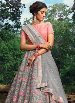 Grey Net Embroidered A Line Lehenga Wedding Wear -Mahra Clothing Shop Grey Net Embroidered A Line Lehenga GHMKNSBM3604 b