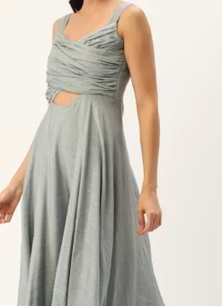 Grey Nylon Sequins Embroidered Jumpsuit After Six Wear