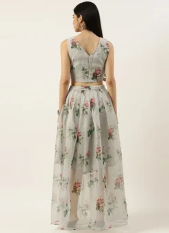 Teen Girls Grey Organza Digital Printed Crop Top N Skirt Festive Wear -Mahra Clothing Shop Grey Organza Digital Printed Crop Top N Skirt IWBS02206160 b