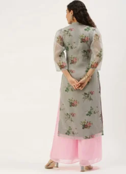 Teen Girls Grey Organza N Pink Kurta Palazzo Set After Six Wear -Mahra Clothing Shop Grey Organza N Pink Kurta Palazzo Set KSBS02107578 b