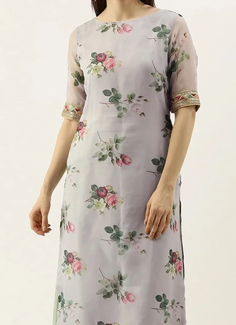 Teen Girls Grey Printed Organza Calf Length Kurta Set After Six Wear 1 Teen Girls Grey Printed Organza Calf Length Kurta Set After Six Wear