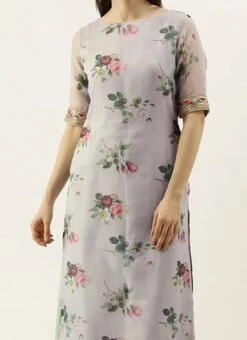 Grey Printed Organza Calf Length Kurta Set After Six Wear