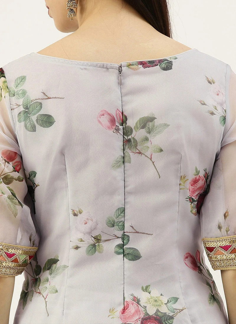 Grey Printed Organza Calf Length Top Festive Wear 6 Grey Printed Organza Calf Length Top Festive Wear - Image 6