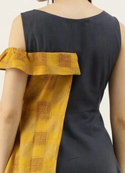 Grey Rayon N Mustard Printed Boat Neck Dress Party Wear -Mahra Clothing Shop Grey Rayon N Mustard Printed Boat Neck Dress DRBS02105392 rrc2