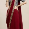 Teen Girls Grey Taffeta Jacquard Blouse N Maroon Georgette Saree Festive Wear