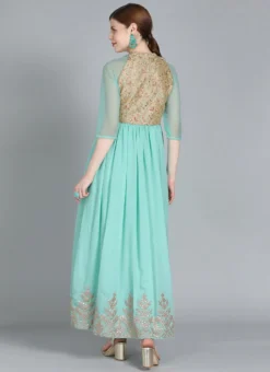 Halter Neck Style Embroidered Gown Party Wear -Mahra Clothing Shop Halter Neck Style Embroidered Gown IWBS01909761 b