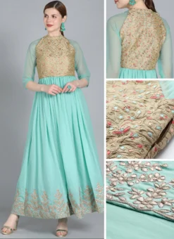 Halter Neck Style Embroidered Gown Party Wear -Mahra Clothing Shop Halter Neck Style Embroidered Gown IWBS01909761 gl