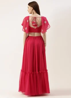 Teen Girls Hot Pink Georgette Embroidered Crop Top Skirt Set Festive Wear -Mahra Clothing Shop Hot Pink Georgette Embroidered Crop Top Skirt Set IWBS02211133 b 1