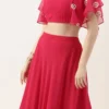 Teen Girls Hot Pink Georgette Embroidered Crop Top Skirt Set Festive Wear