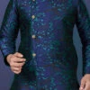 Indigo Blue Jacquard Silk Indowestern Sherwani Wedding Wear