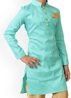 Kids Boys Turquoise N Beige Kurta N Pant Set