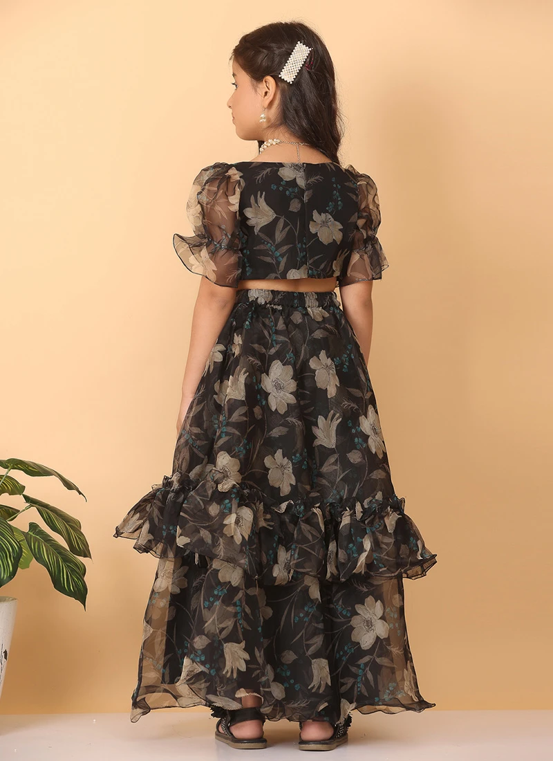 Skirt From Kids Girls Black Organza Printed Co Ords Set After Six Wear 3 Skirt From Kids Girls Black Organza Printed Co Ords Set After Six Wear - Image 3