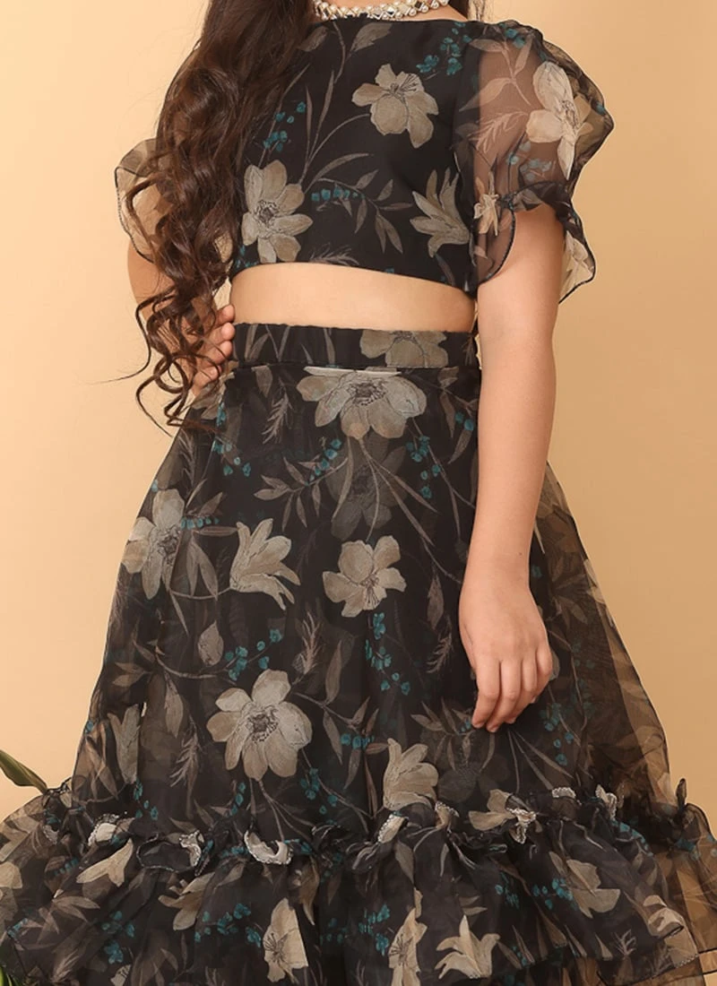 Skirt From Kids Girls Black Organza Printed Co Ords Set After Six Wear 1 Skirt From Kids Girls Black Organza Printed Co Ords Set After Six Wear