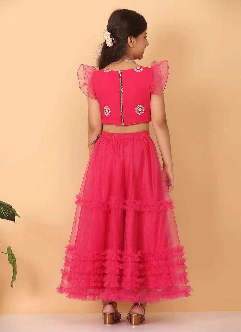 Skirt From Kids Girls Dark Pink Georgette Embroidered Skirt Set After Six Wear 3 Skirt From Kids Girls Dark Pink Georgette Embroidered Skirt Set After Six Wear - Image 3