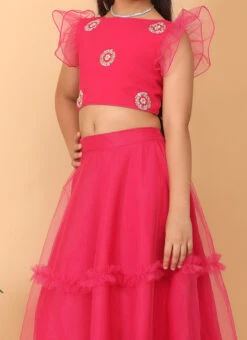 Skirt From Kids Girls Dark Pink Georgette Embroidered Skirt Set After Six Wear