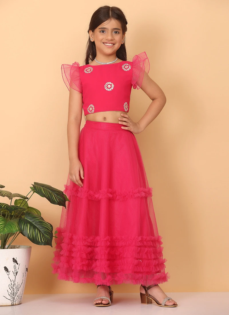 Skirt From Kids Girls Dark Pink Georgette Embroidered Skirt Set After Six Wear 2 Skirt From Kids Girls Dark Pink Georgette Embroidered Skirt Set After Six Wear - Image 2