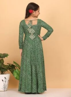 Dupatta From Kids Girls Green Bandhani Printed Rayon Gown With Dupatta Set After Six Wear -Mahra Clothing Shop Kids Girls Green Bandhani Printed Rayon Gown With Dupatta Set KDGIWBS02302294 b