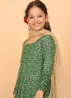 Dupatta From Kids Girls Green Bandhani Printed Rayon Gown With Dupatta Set After Six Wear -Mahra Clothing Shop Kids Girls Green Bandhani Printed Rayon Gown With Dupatta Set KDGIWBS02302294 rrc1