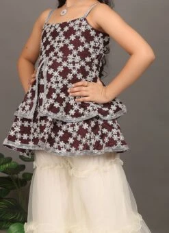 Top From Kids Girls Dark Wine Muslin Sequins N Off White Sharara Set After Six Wear