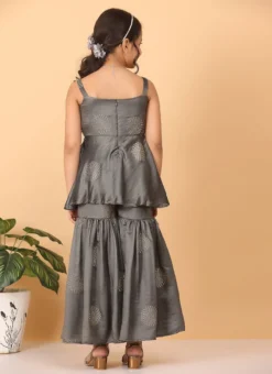 Dupatta From Kids Girls Grey Art Silk Foil Print Gharara Set After Six Wear -Mahra Clothing Shop Kids Girls Grey Art Silk Foil Print Gharara Set KDGSLBS02301113 b 2