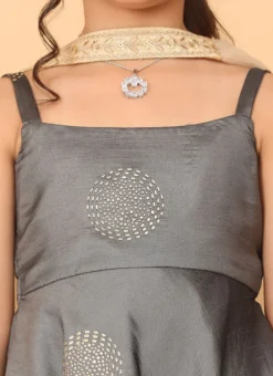 Dupatta From Kids Girls Grey Art Silk Foil Print Gharara Set After Six Wear -Mahra Clothing Shop Kids Girls Grey Art Silk Foil Print Gharara Set KDGSLBS02301113 rrc1 2