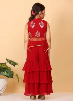 Bottom From Kids Girls Maroon N White Georgette Sequins Palazzo Set After Six Wear -Mahra Clothing Shop Kids Girls Maroon N White Georgette Sequins Palazzo Set KDGIWBS02301027 b