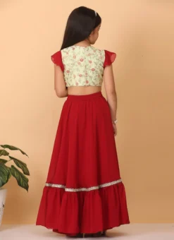 Skirt From Kids Girls Mint Green N Maroon Embroidered Lehenga After Six Wear -Mahra Clothing Shop Kids Girls Mint Green N Maroon Embroidered Lehenga KDGGHBS02303605 b 1
