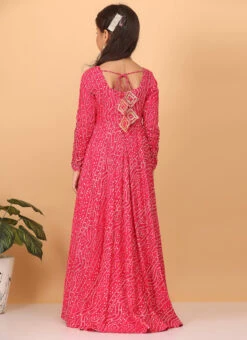 Dupatta From Kids Girls Pink Bandhani Printed Rayon Gown With Dupatta Set After Six Wear -Mahra Clothing Shop Kids Girls Pink Bandhani Printed Rayon Gown With Dupatta Set KDGIWBS02302293 b