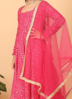 Dupatta From Kids Girls Pink Bandhani Printed Rayon Gown With Dupatta Set After Six Wear