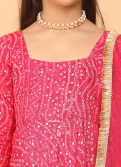 Dupatta From Kids Girls Pink Bandhani Printed Rayon Gown With Dupatta Set After Six Wear -Mahra Clothing Shop Kids Girls Pink Bandhani Printed Rayon Gown With Dupatta Set KDGIWBS02302293 rrc1
