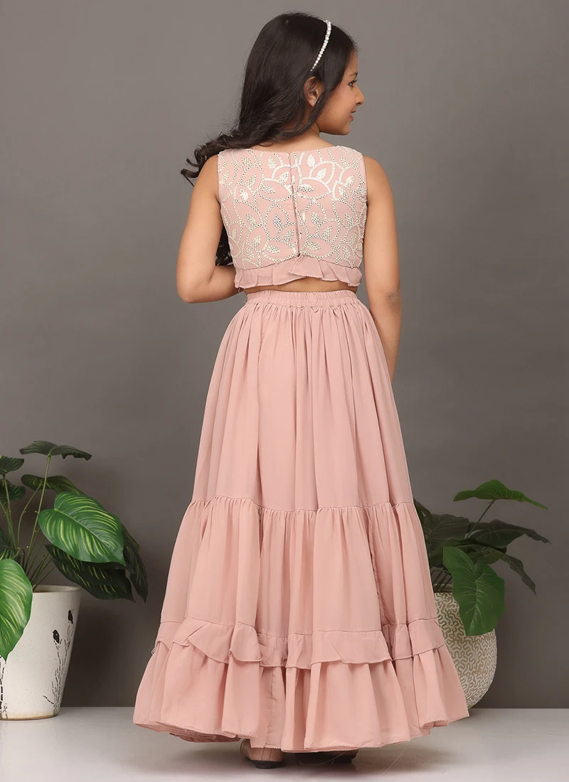 Skirt From Kids Girls Pink Embroidered Crop Top N Skirt After Six Wear 3 Skirt From Kids Girls Pink Embroidered Crop Top N Skirt After Six Wear - Image 3