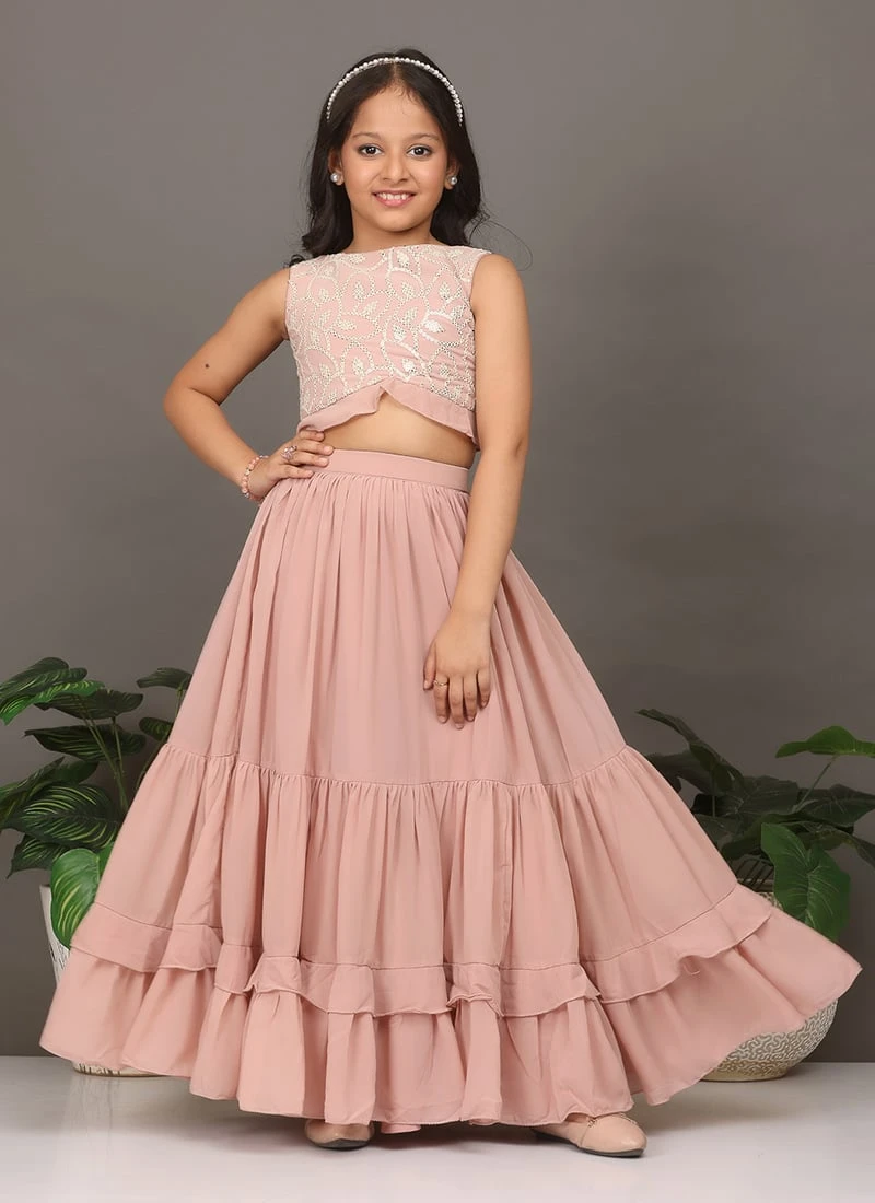 Skirt From Kids Girls Pink Embroidered Crop Top N Skirt After Six Wear 2 Skirt From Kids Girls Pink Embroidered Crop Top N Skirt After Six Wear - Image 2